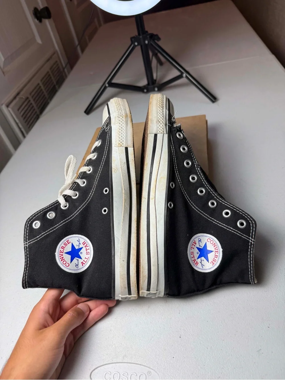 Vintage 90s Converse All Star Hi Top Sneakers Shoes Black USA Made Sz 9 Men beat - Picture 7 of 8